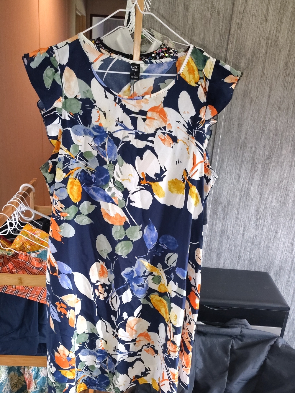 Ember Rose Navy Floral Cap-Sleeve Mini Dress